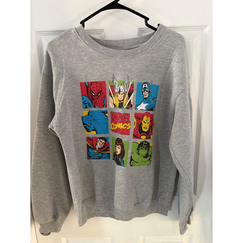 Marvel Comics Superhero Graphic Sweatshirt Heather Gray Boys Medium 7-9 Avengers